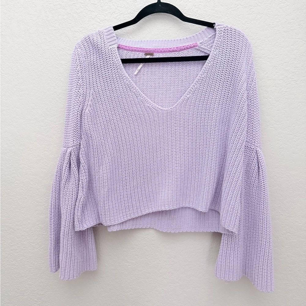 Free People Damsel Bell Sleeve Sweater XS Lilac Cotton Whimsigoth Fairycore - Picture 2 of 6